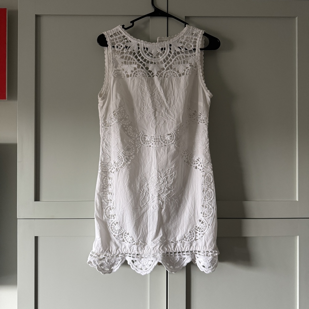 MAJORELLE White Crochet Lace Shift Mini Dress Sz S